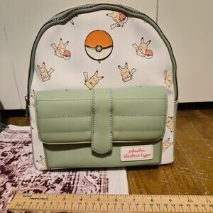 Pokemon 11" Mini Backpack - Green White Yellow Pikachu. Kawaii Comfy Cute